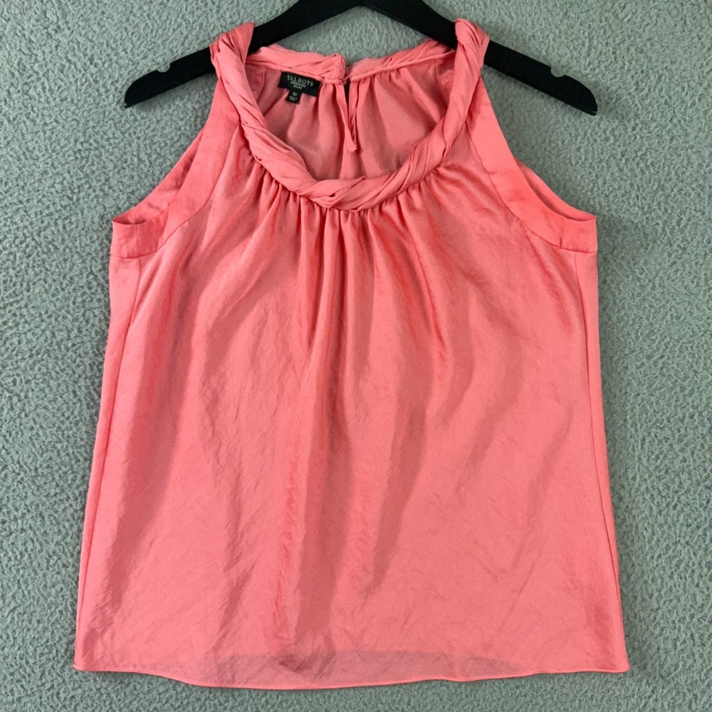 Talbots Tank Top Womens 4P Coral Twisted Collar Sleeveless Button Keyhole Blouse